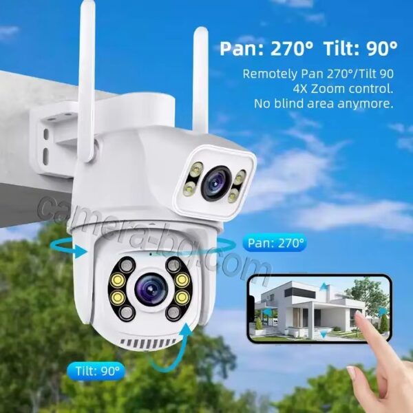 Двойна Безжична Камера за Наблюдение ICSEE, SuperHD 6MP, WiFi Камера, LAN Камера, PTZ контрол, Запис на SD Карта, Двупосочно Аудио, Засичане на Движение, Цветен Нощен Режим, Външен Монтаж - дистанционно завъртане на долната камера